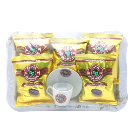 Oza Medium Turkish Coffee Promotional Pack (Gift 3 Coffee Cup And Tray) (4X100GR)