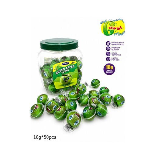 Jellyman Green Apple gummy sweets in a 50-piece jar