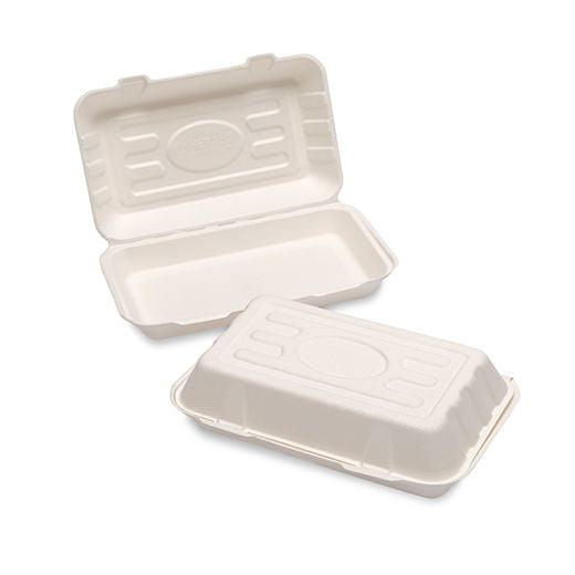 Ctr Hrd (Hb10) Natural L. Bagasse F+C Box (250X155X60Mm - 10X6X2.5) Medium White (50 pcs) product image