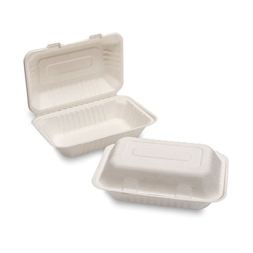 Ctr Hrd Hb10 Deep Natural L. Bagasse Lunch Box (232X155X78Mm - 9X6) White (50 pcs) product image