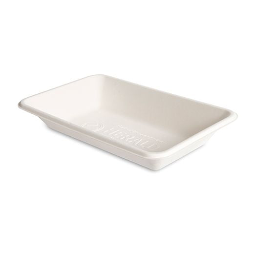 Ctr Hrd Natural L. Bagasse Chip Tray (220X135X35Mm - 8.7X5.2X1.5Inc) White (C3) (125 pcs) product image