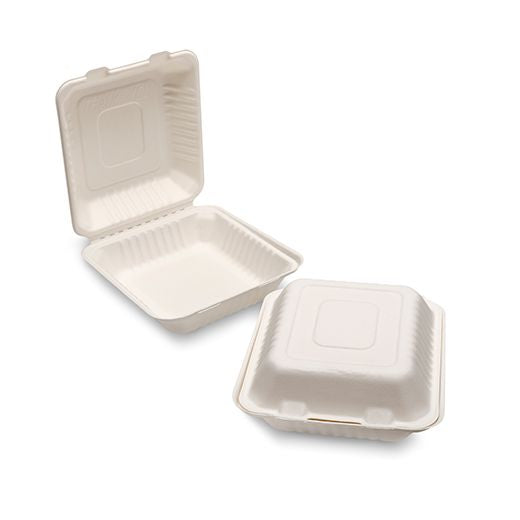 Ctr Hrd Natural L. Bagasse Meal Box (205X205X80Mm - 8Inc) White (100 pcs) product image