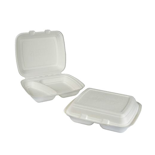 Ctr Hrd Natural L. Bagasse Meal Box 2 Comp (249X162X67Mm - 9.8X6Inc) White (125 pcs) product image