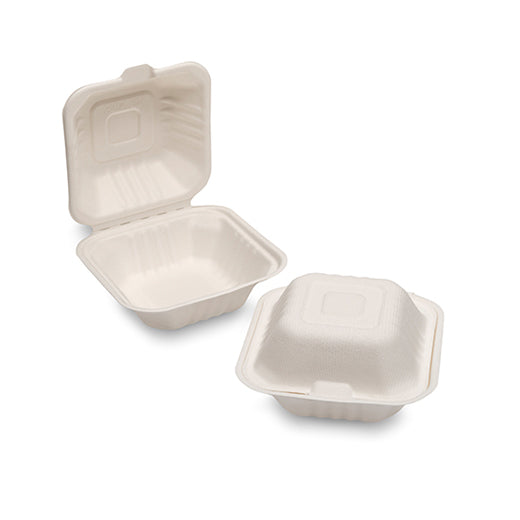 Ctr Hrd Natural L. Bagasse Burger Box (152X152X78Mm - 6Inc) White (Hp6) Pack (50 pcs) product image