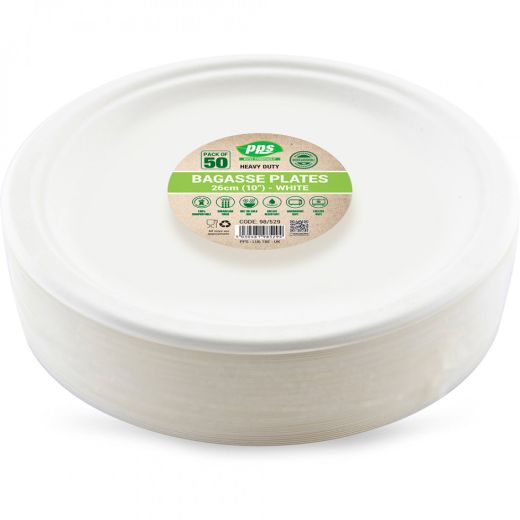 Pps Bagasse Plates White 26Cm (10Inc) (50 pcs) product image