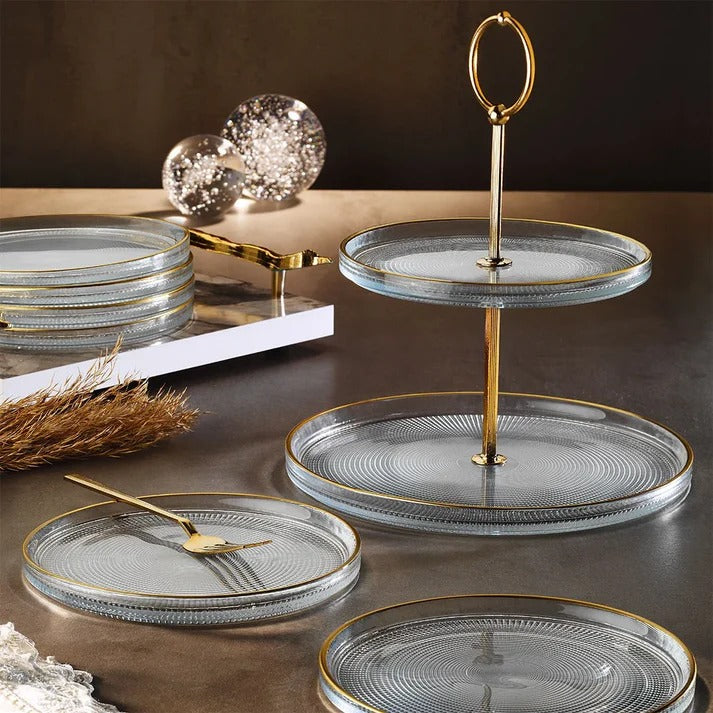 Fecra Loren 7Pc Glass 16Cm Tiered Cake Stand Set Gold