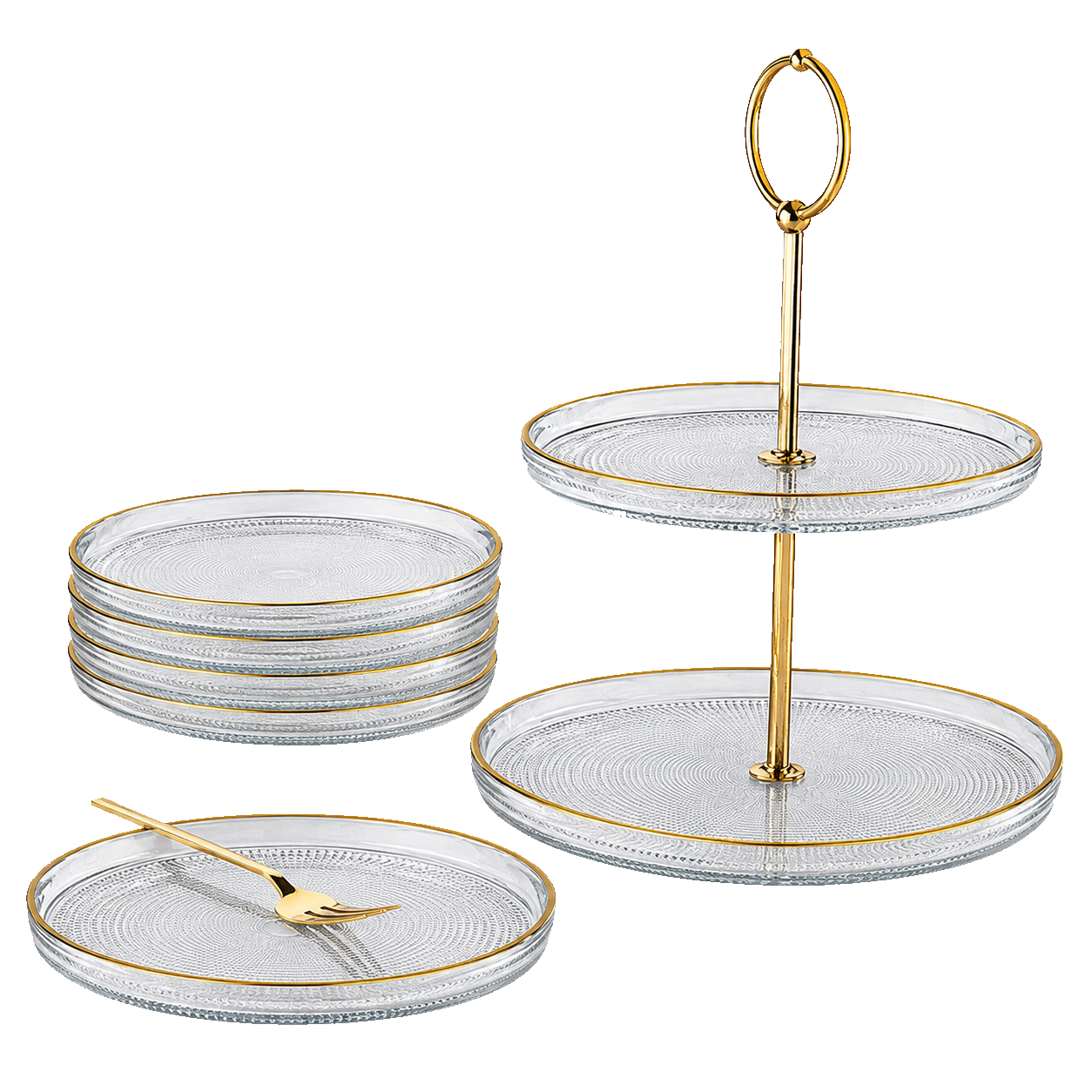 Fecra Loren 7Pc Glass 16Cm Tiered Cake Stand Set Gold