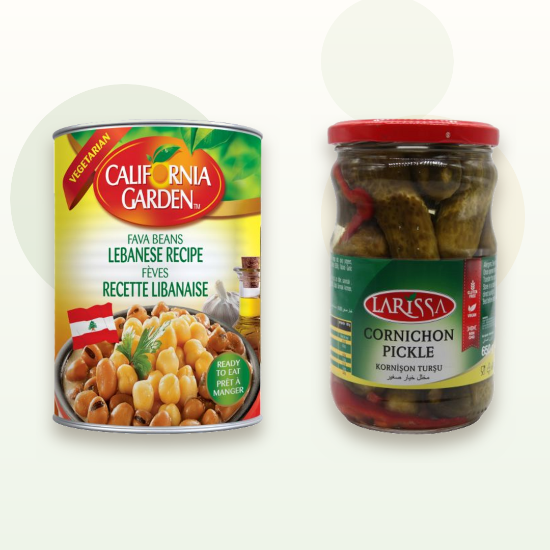 California Garden Lebanese Foul 400G and Larissa Gherkin Pickles 660CC bundle