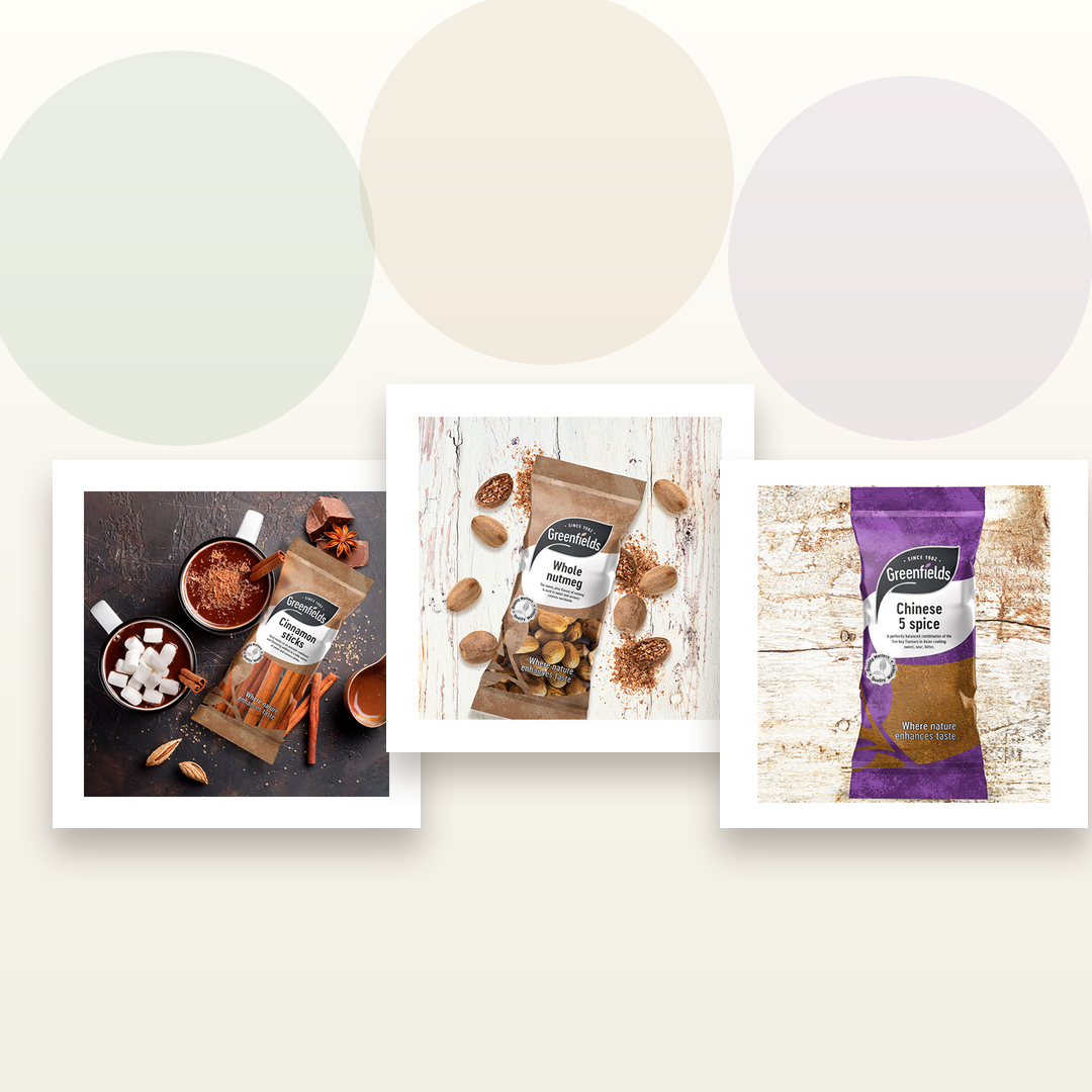Greenfields Cinnamon Sticks, Whole Nutmeg and Chinese 5 Spice bundle