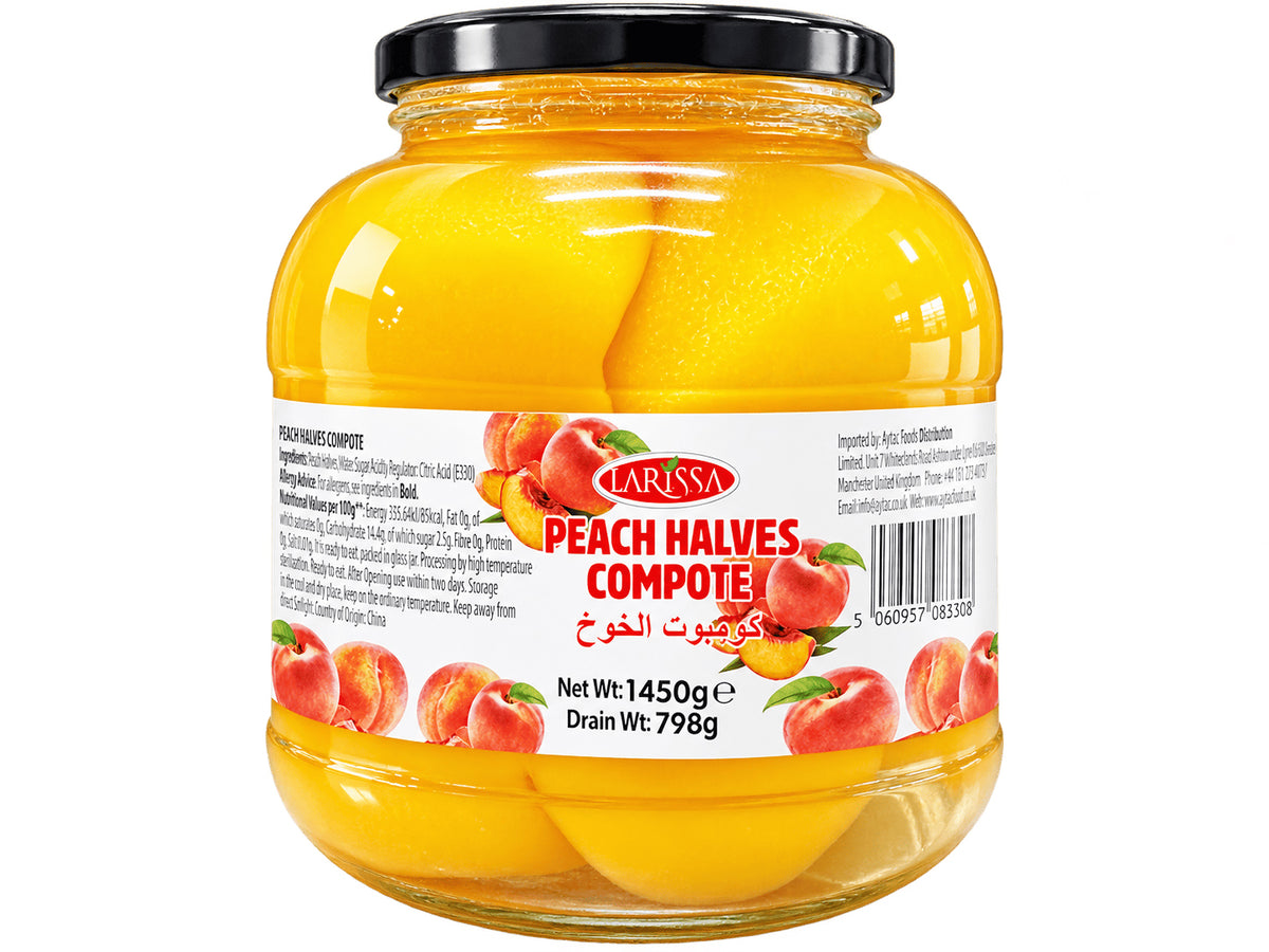 Larissa Peach Halves Compote 1450g jar - back view