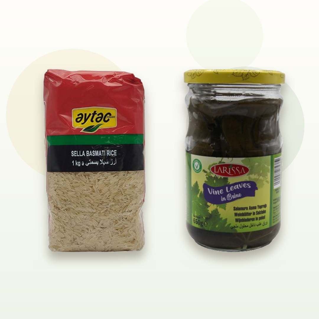 Aytac Sella Basmati Rice 1KG and Larissa Vine Leaves in Brine 650G bundle