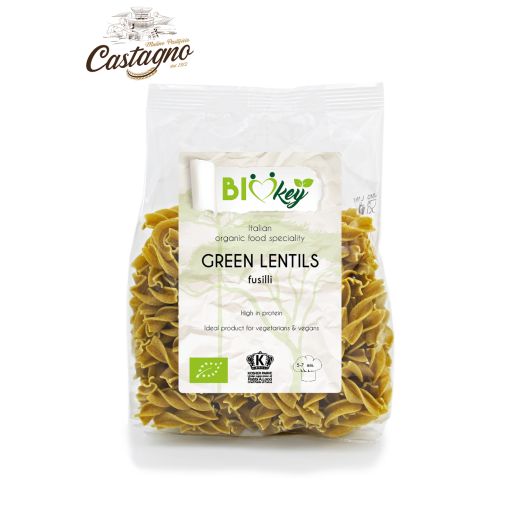 Biokey Org. 100% Green Lentils Fusilli - 250Gr - Aytac Foods