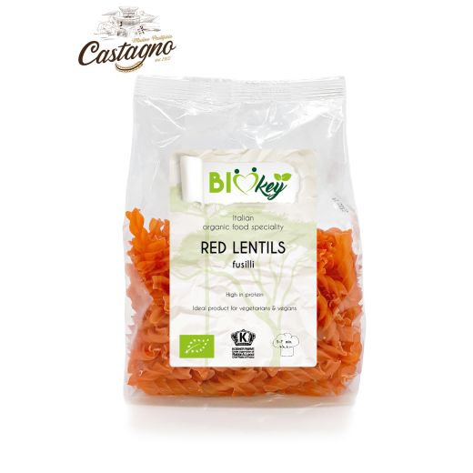 Biokey Org. 100% Red Lentils Fusilli - 250Gr - Aytac Foods