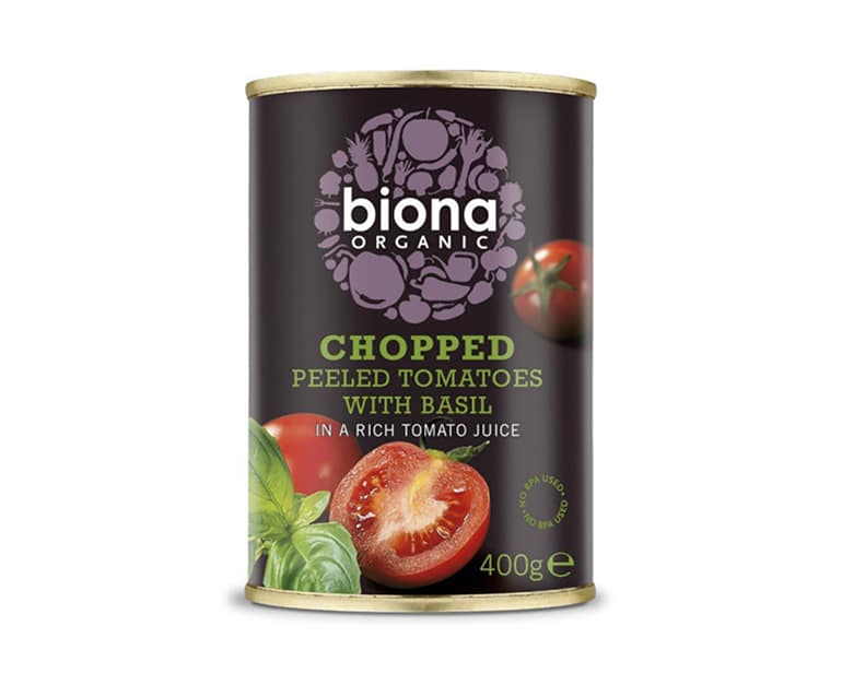 Biona Organic Tomatoes Chopped With Fresh Basil (400G) - Aytac Foods
