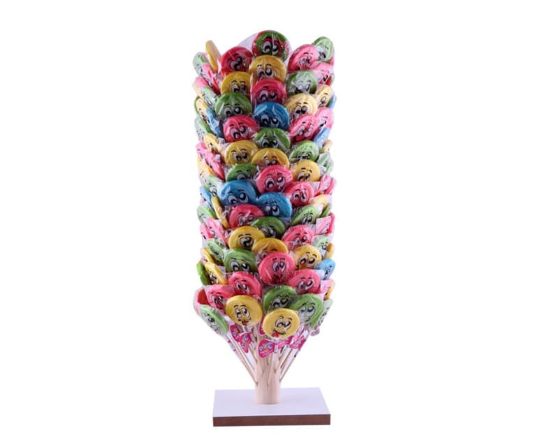Candy Fox Lollipop With Wooden Stand Smiley Face (150 pcs) - Aytac Foods