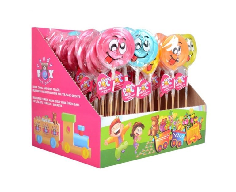 Candy Fox Smiley Face Lollipop (30 gr X 48 pcs) - Aytac Foods