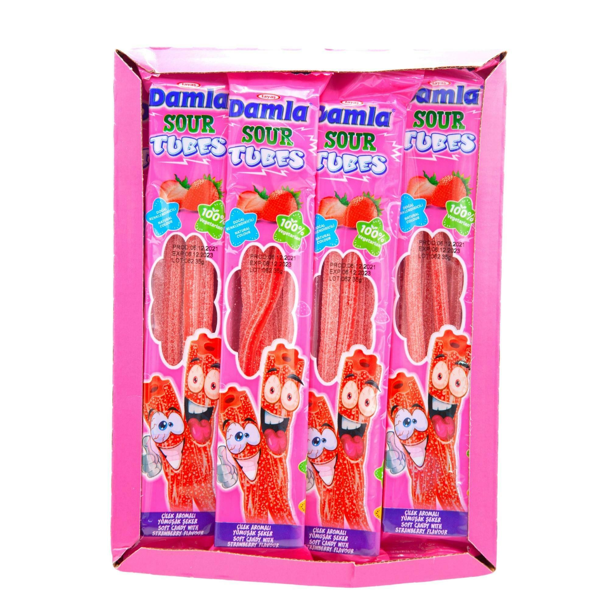 Damla Sour Licorice Tubes Strawberry (35 Gr X 24 Pcs) - Aytac Foods