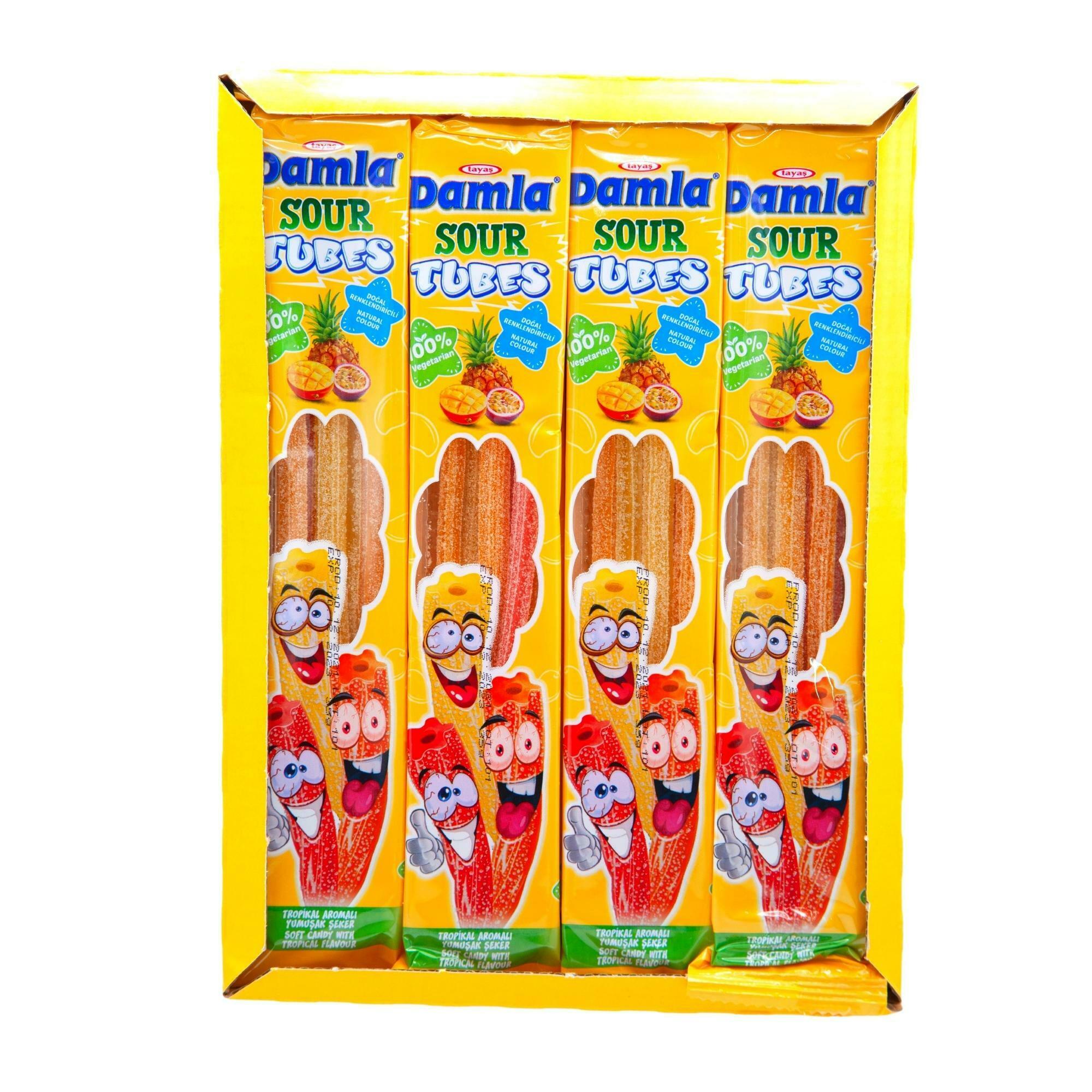 Damla Sour Licorice Tubes Tropical (35 Gr X 24 Pcs) - Aytac Foods