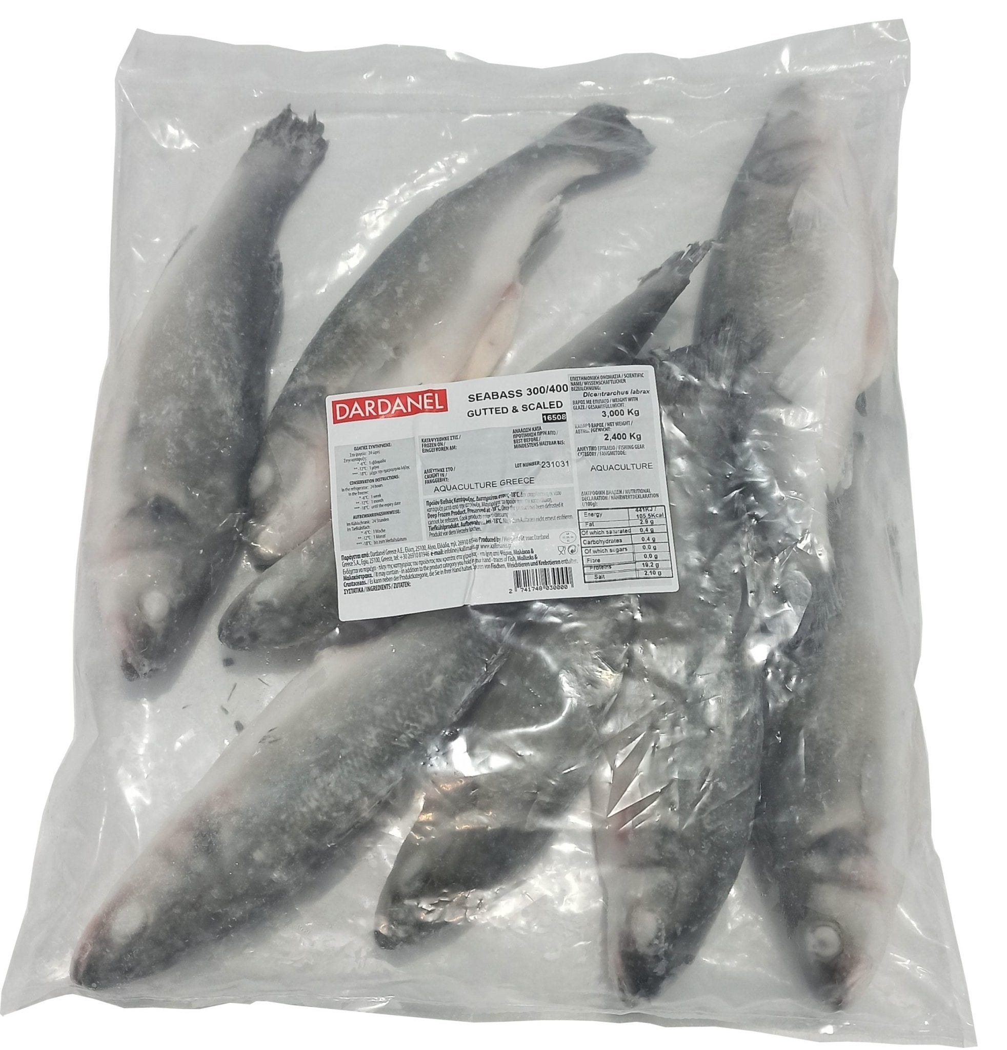 Dardanel Seabass 300/400 Gutted & Scaled (3KG) - Aytac Foods