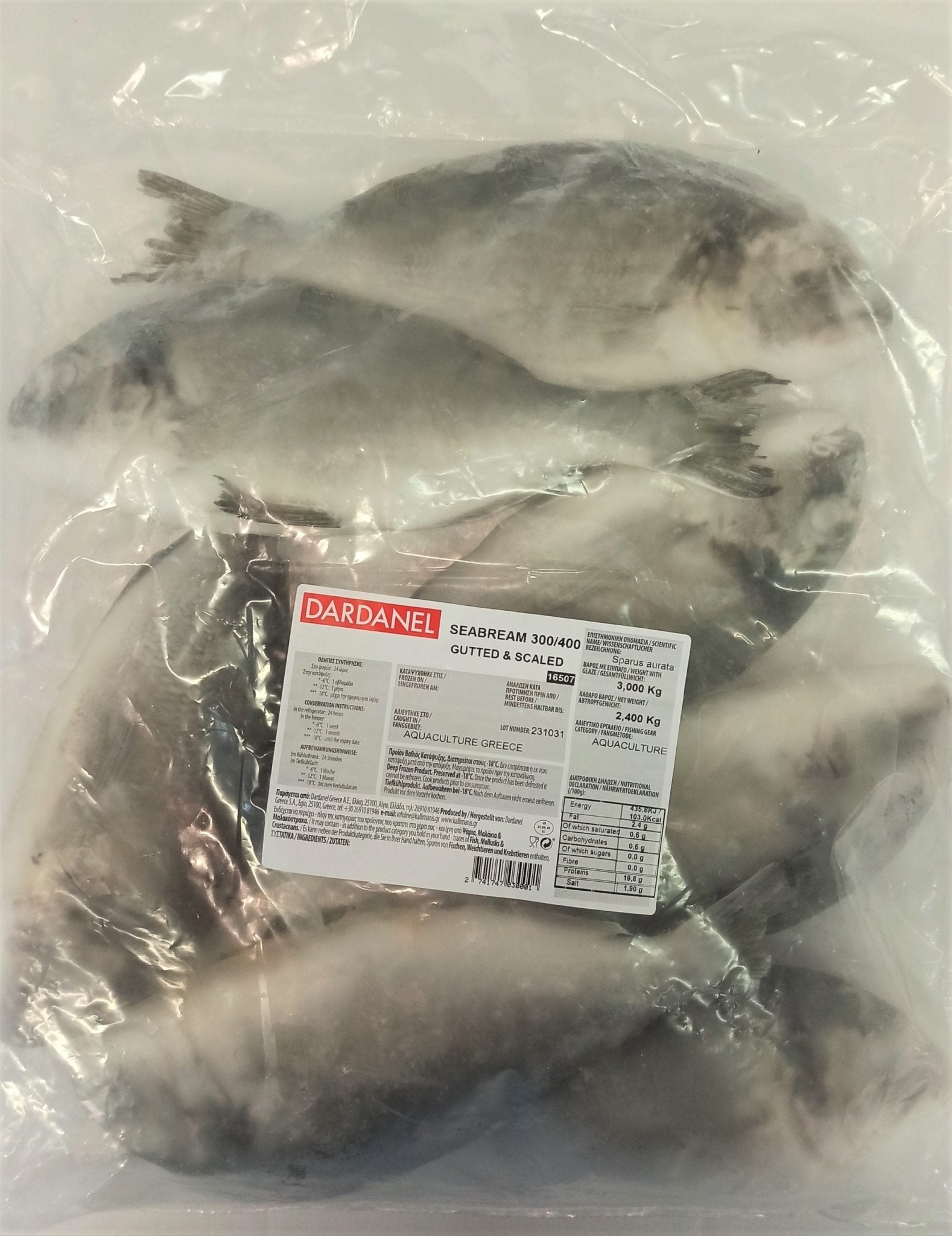 Dardanel Seabream 300/400 Gutted & Scaled (3KG) - Aytac Foods