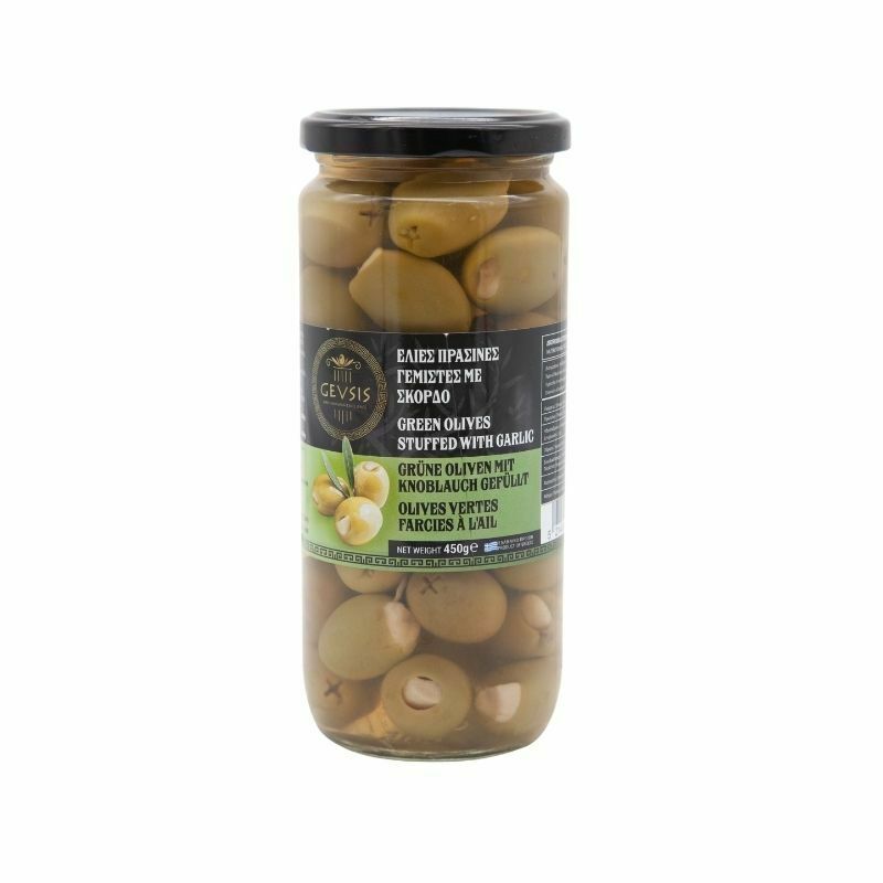 Gevsis Green Olives Stuffed With Garlic (500G) - Aytac Foods