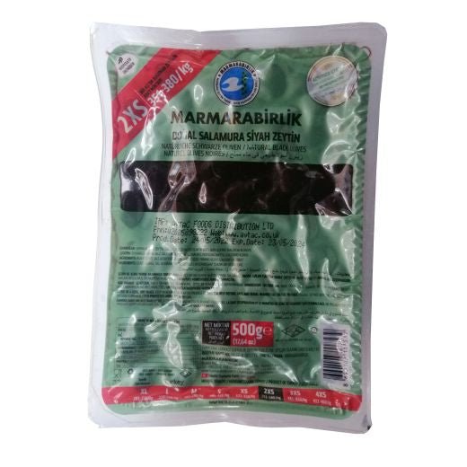 Mar B. Dogal Salamura Black Olives 2Xs [Vac] Green Pvc (351-380) (500G) - Aytac Foods