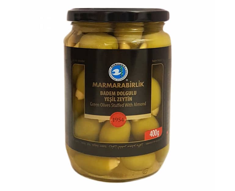 Marmara Birlik Jar Green Olives Stuffed W.Almond (400G) - Aytac Foods