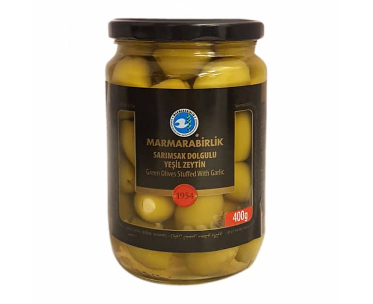 Marmara Birlik Jar Green Olives Stuffed W.Garlic (400G) - Aytac Foods