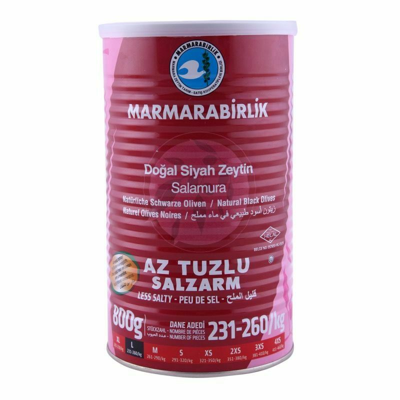 Marmara Birlik Salamura Az Tuzlu Black Olives (231-260 (800G) - Aytac Foods