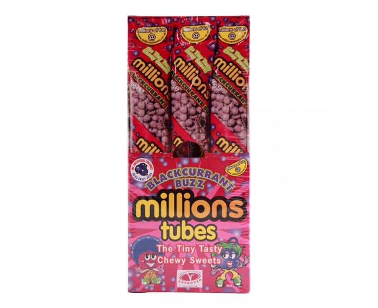 Millions Tube Blackcurrant Buzz (65 gr X 12 pcs) - Aytac Foods