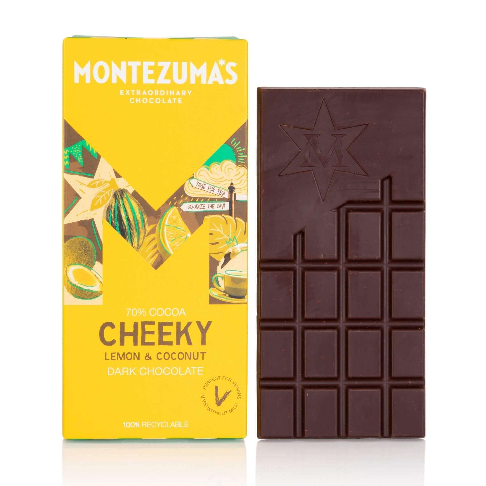 Montezuma's 70% Cocoa Cheeky Lemon &amp; Coconut Dark Chocolate (90G) - Aytac Foods