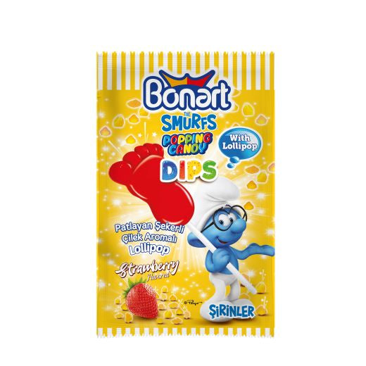 Bonart Smurfs Popping Candy Dipped Lollipop With Strawberry Flavor (12Gx24)