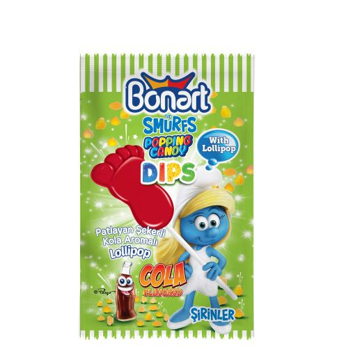 Bonart Smurfs Popping Candy Dipped Lollipop With Cola Flavor (12Gx24)