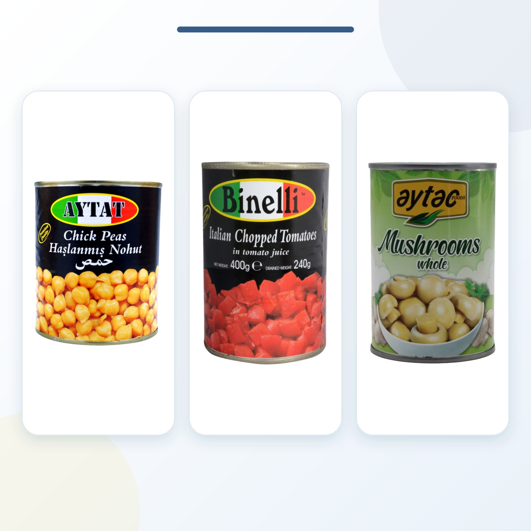 Aytac & Binelli Cooking Essentials – Chickpeas, Whole Mushrooms & Chopped Tomatoes product bundle