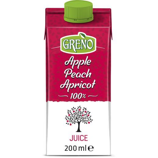 Greno Apple - Peach – Apricot 100% Nfc Juice Tetra Pak (200ML)