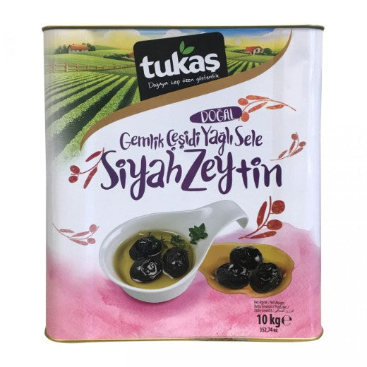 Tukas Gemlik Black Olives-Yagli Sele (351-380) [Tin] (10KG)