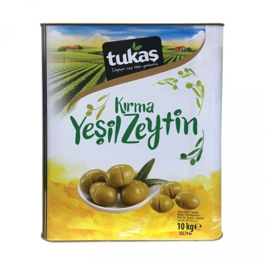 Tukas Domat Yesil Cracked Olives [Tin] (10KG)