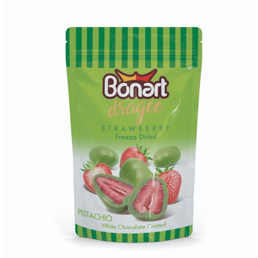 Bonart Dragee White Choc. Coated Freeze Dried Strawberry Bag (80GR)