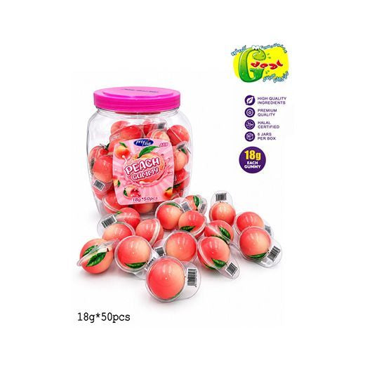Jellyman Peach gummy sweets in a 50-piece jar