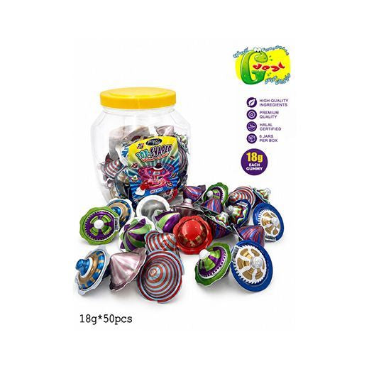 Jellyman Top Shaped gummy sweets in a 50-piece jar