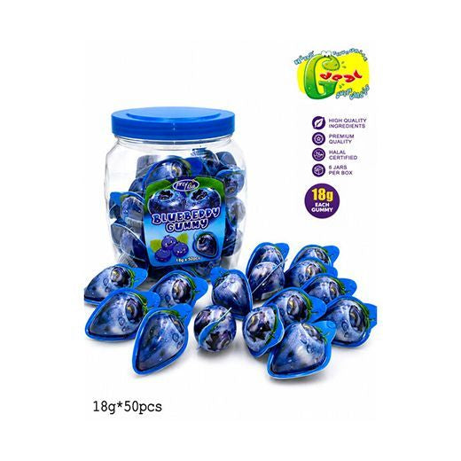 Jellyman Blueyberry gummy sweets in a 50-piece jar