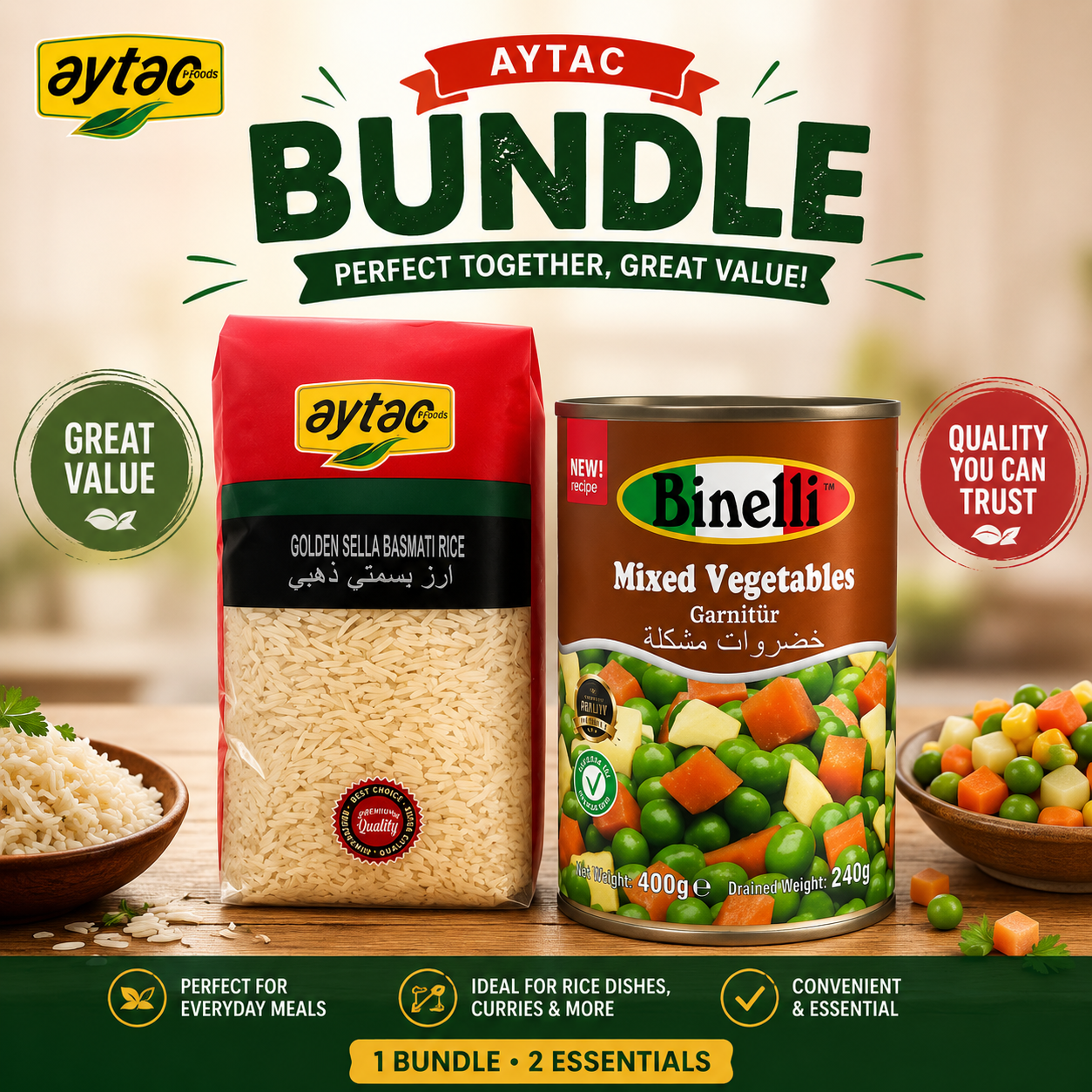 Aytac Basmati Rice & Yaren Mixed Vegetable Bundle