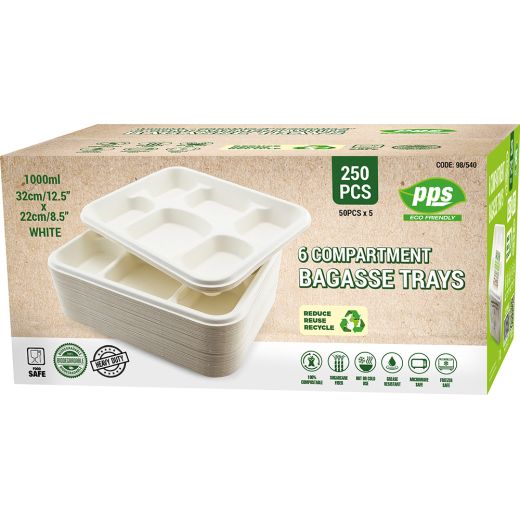 Pps Bagasse 6 Compartment Tray 32Cmx22Cm ( 12.5Incx8.5Inc) (50 pcs) product image