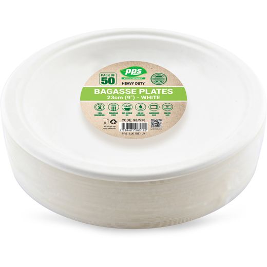 Pps Bagasse Plates White 23Cm (9Inc) (50 pcs) product image