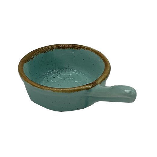 Csm Serving Bowl With Handle 4Inc - Turquoise Blue With Brown Rim (1 pcs) product image