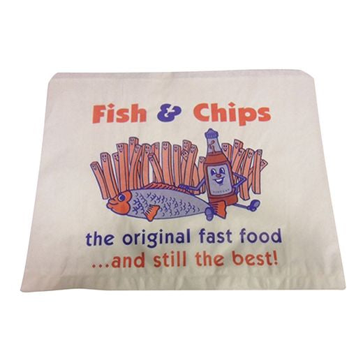 Ctr Mp 14 X 11 Majestic White Kraft Paper Bags - Ptd Fish & Chips (500 pcs) product image
