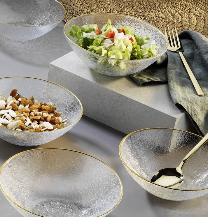 Fecra Jasmin Glass Glass Bowl Set 17Cm Clear Gold