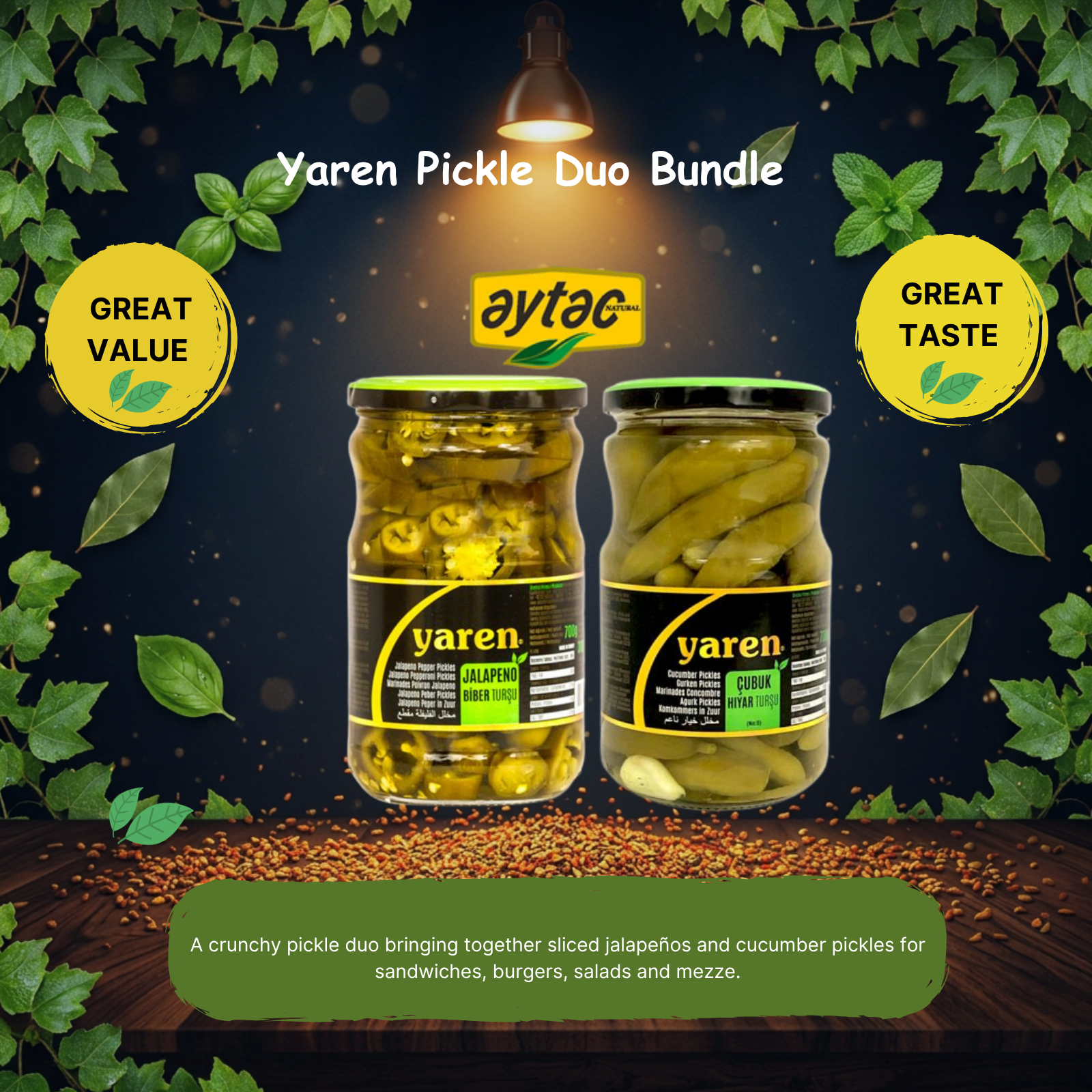 Yaren Pickle Duo Bundle – Jalapeño Pepper Slice Pickles 720G & Cucumber Pickles 720G