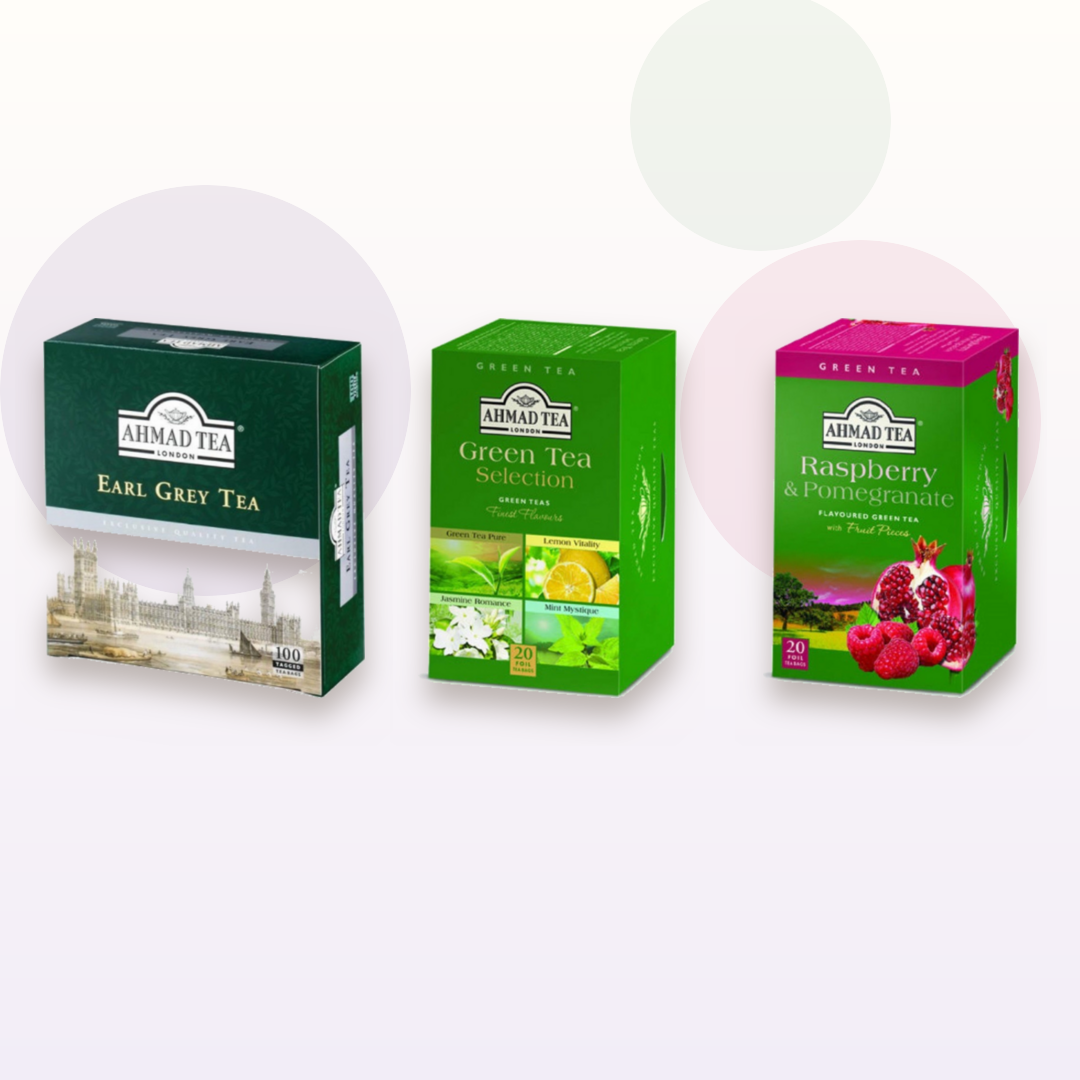 Ahmad Tea Earl Grey 100 Bags, Green Tea Selection and Raspberry Pomegranate bundle