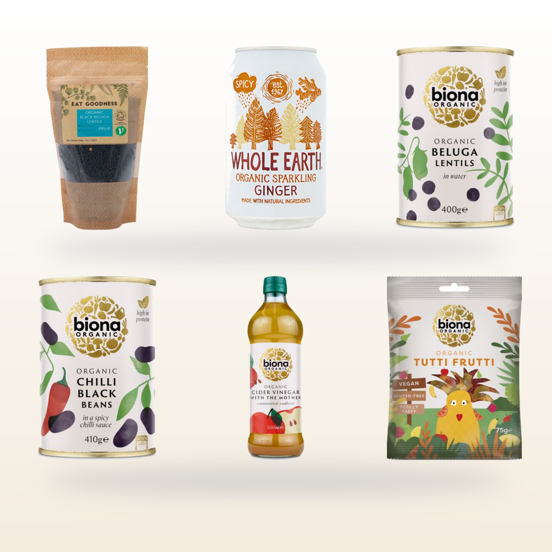 Biona and Eat Goodness Organic Collection with six healthy everyday essentials